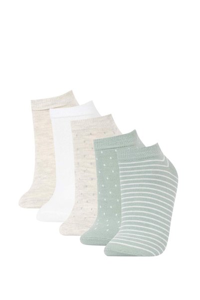 Women's 5-Piece Cotton Polka Dot Striped Booties Socks Y6670Azns