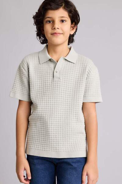 100% Cotton Polo Collar Textured Sweater for Boys G6604A826Sp