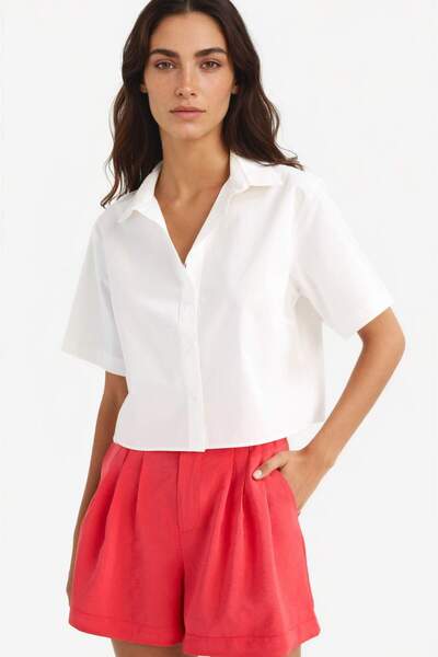 100% Cotton Regular Fit Poplin Short Sleeve White Shirt F8580Ax25Sm