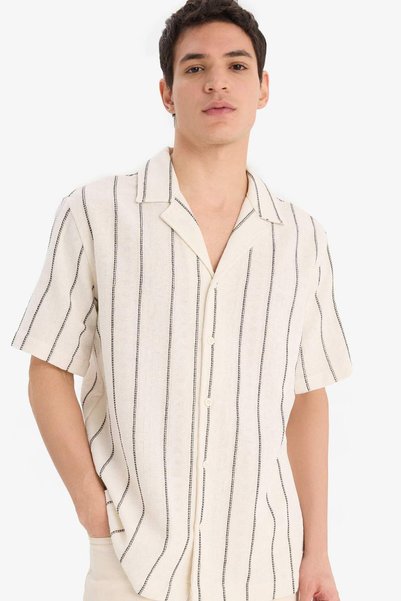 Regular Fit Apache Collar Summer Striped Short Sleeve Shirt E4944Ax25Sp