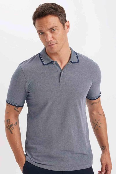 Slim Fit Slim Cut Polo Neck Short-Sleeve Cotton T-Shirt D0033AXNS