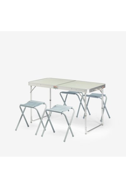 Quechua 4/6 Person Folding Picnic Camping Table - Green - With 4 Stools
