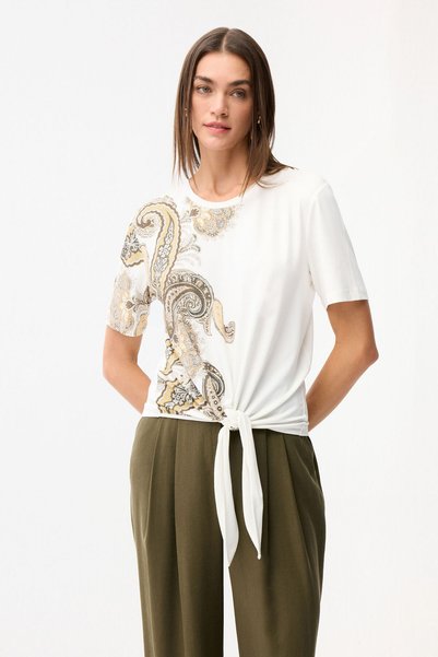 Printed Tie-Front Blouse