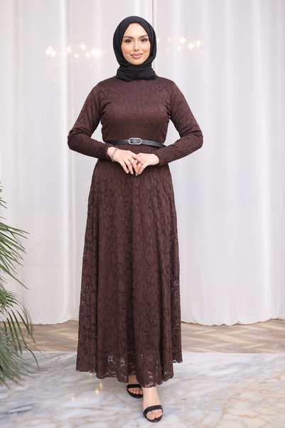 Brown Bel Belt Piece Lace Piece Tulle Dress