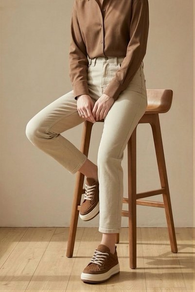 Beige High Waist Mom Jeans S Trousers