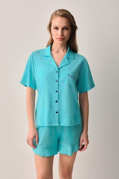Lucky Cotton Lu Shirt Collar Shorts Pajama Set