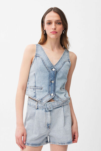 Buttoned Front Denim Vest