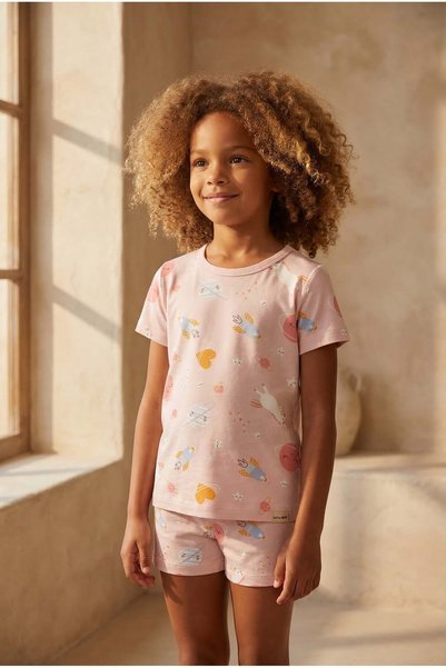 Girl's Unicorn Patterned Pack Pajama Set with Shorts