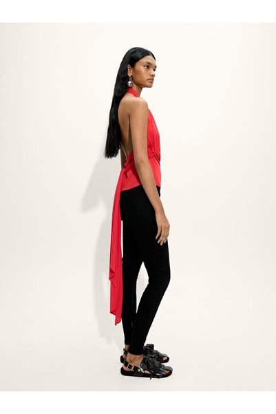 Women's Linen and Cotton Blend Halter Neck Blouse