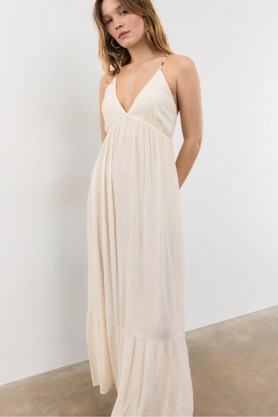 Beaded Long Dress with Straps