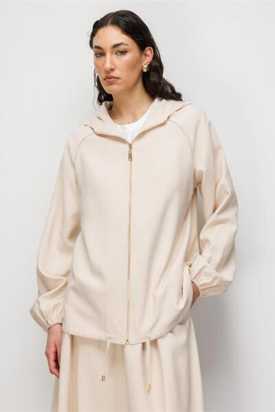 Hooded Beige Bomber Jacket