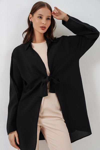 Women's Casual Lace-Up Kimono 5981 - Black