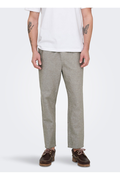Brown Men's Casual Chino Pants 22024966 Onslinus Cropped Lin Pnt Noos