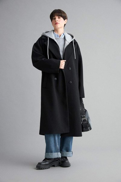 Warm Regular Fit Removable Hooded Long Cashmere Coat F7352Ax26Sp