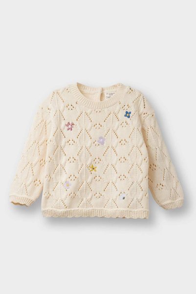 Crew Neck Floral Cotton Acrylic Knitwear Sweater Baby Girl G2317A525Wn