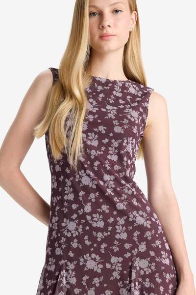 Crew Neck Patterned Tulle Sleeveless Mini Dress F0415AX25WN