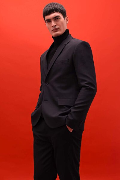 Slim Fit тесен крој со вкрстено ткаење и копчиња блејзер сако F7232AX25AU