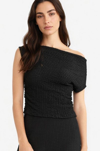 Slim Fit Fitted One-Shoulder Wrinkled Textured Blouse G2703Ax25Au