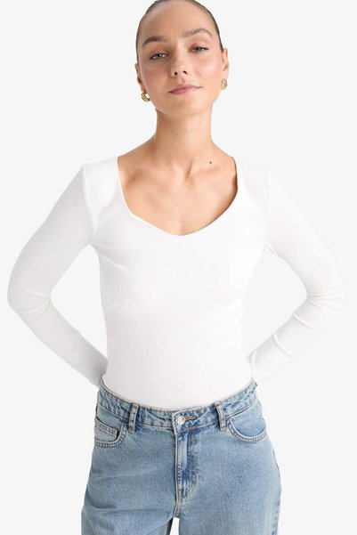 Slim Fit Basic Plain Modal Long Sleeve T-Shirt F7153Ax25Au