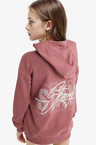 Oversize дуксер со качулка и принт на грбот за девојчиња F2794A825AU