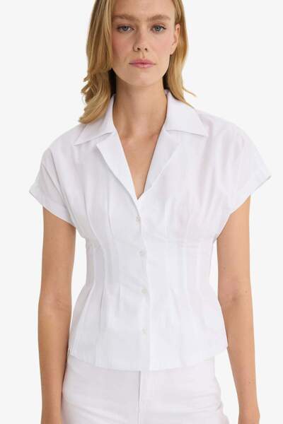 100% Cotton Fitted Jacket Collar Poplin Short Sleeve Shirt F9335Ax25Au