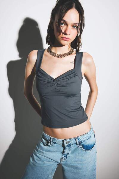 Fitted Heart Neckline Strap Blouse F7649Ax25Au