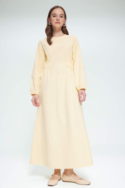 Relax Fit Crew Neck Linen Blend Long Sleeve Maxi Dress F1342Ax25Sm