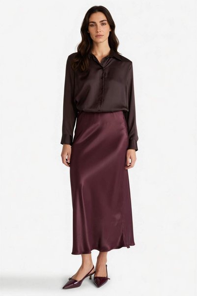 A-Line Regular Waist Satin Midi Skirt B1867Ax25Sp