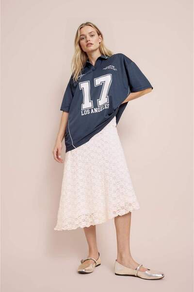 A-Line Regular Waist Combed Cotton Lining Lace Midi Skirt E7655Ax25Sp