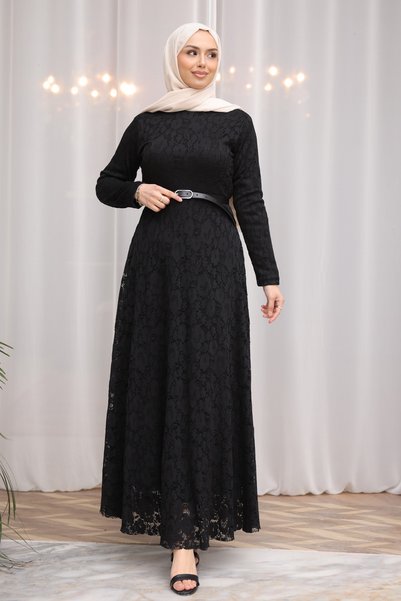 Black Bel Belt Piece Lace Piece Tulle Dress
