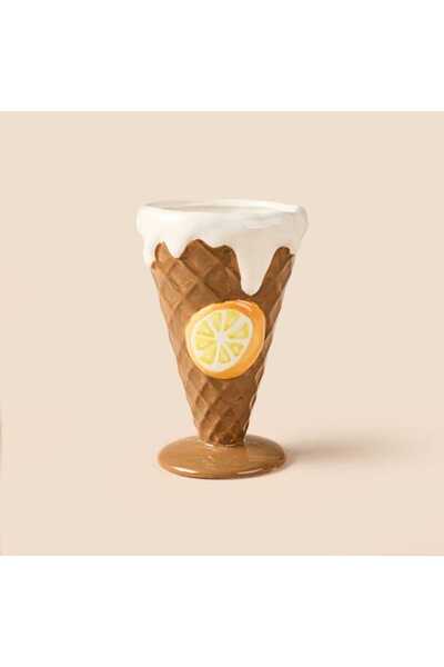 Kitchen Portakal Patterned Ceramic Ice Cream Bowl - Brown