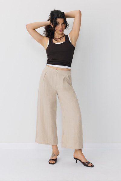 Linen Blend Culotte Pants