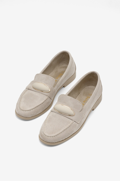 Women's Beige Loafers Comfortable Fit Buckle Detail Daily Ballet Flats
