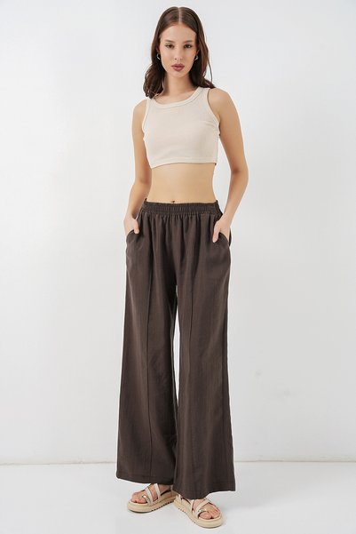 Women's Elastic Waist Wide-Leg Pants 30087 - A.Brown