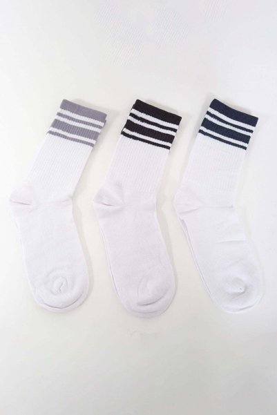 Men's Striped Long 3-Piece Sock Set Ocean