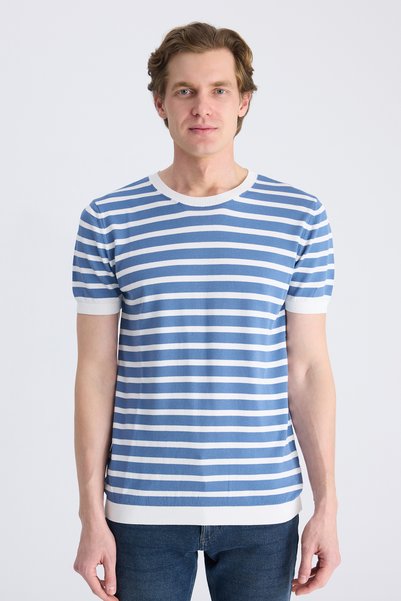 Ds Damat Regular Fit Navy Blue Printed T-Shirt