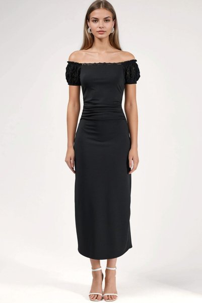 Midi Dress with Lace Sleeves
