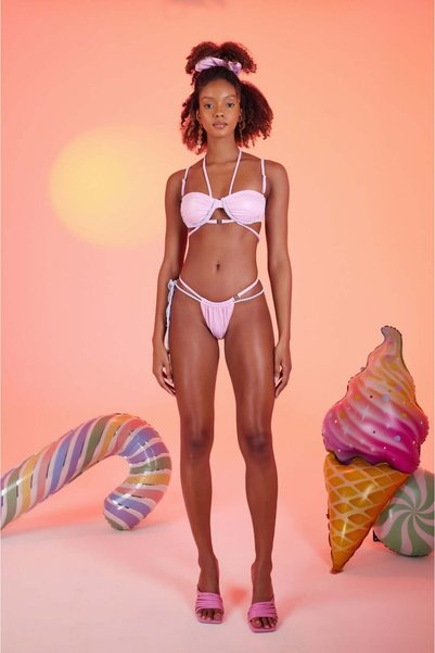 Custom Made Shiny Fabric Premium Mia Bikini Top Pink