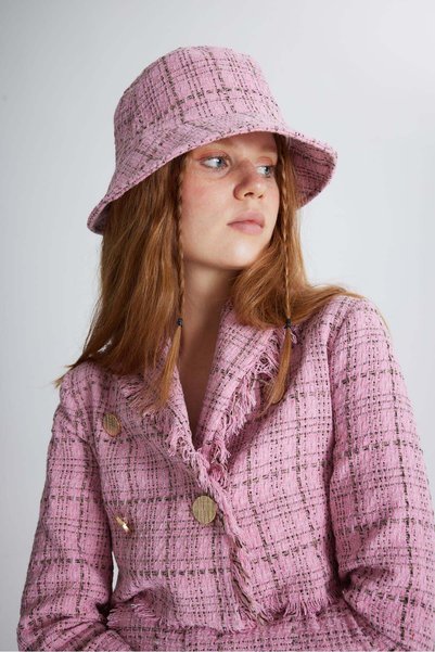Tweed Fabric Logo Bucket Tweed Hat Pink