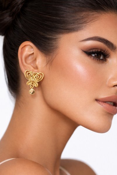 Steel Yellow Plated Butterfly Figured Dangle Women's Earrings