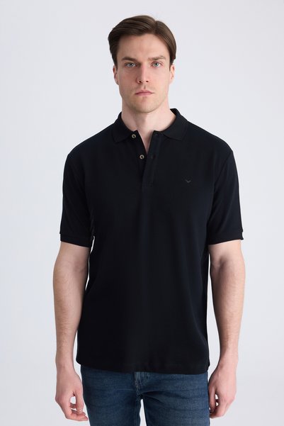 Ds Damat Regular Fit Black Pique Textured 100% Cotton T-Shirt
