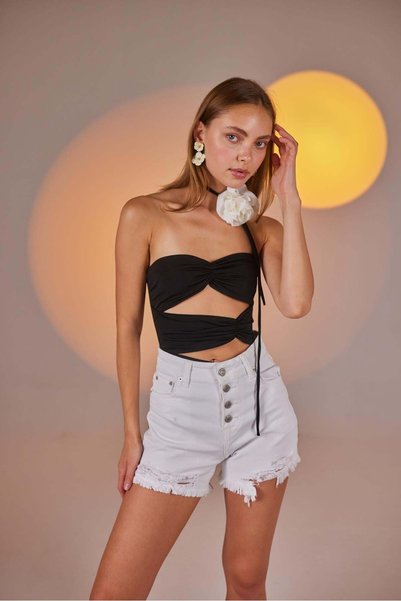 Ripped Detailed Lycra Distressed Jean Shorts White