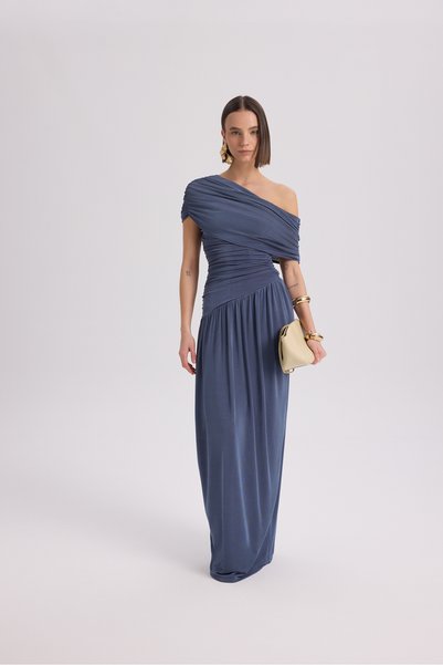 Liraya Asymmetric Indigo Long Dress