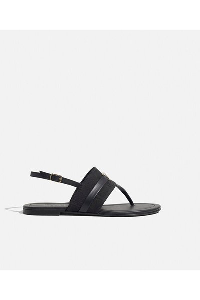 Sandals with metal buckle and monogram jacquard
