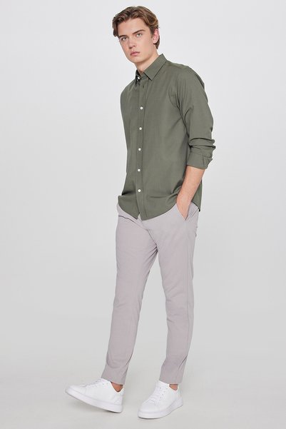 Slim Fit Slim Fit Regular Waist Pocketed Stretchy Chino Trousers