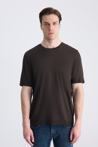 Ds Damat Regular Fit Brown Modal T-Shirt