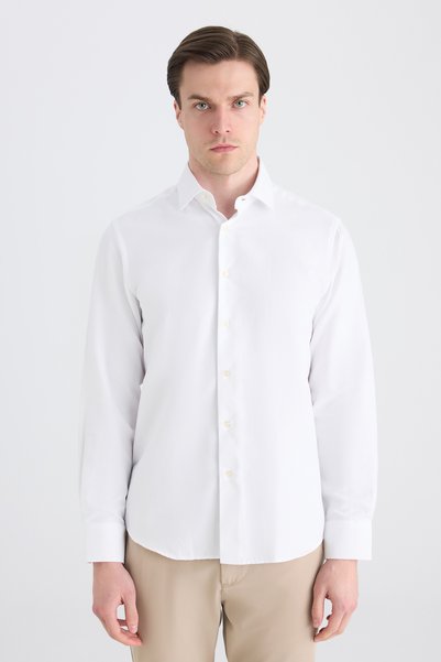 Ds Damat Regular Fit White Dobby Shirt