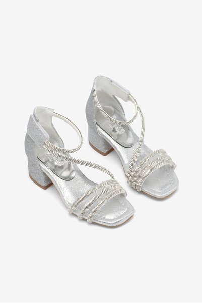 Girl's Silver Comfortable Fit Cross-Strapped Shoes Heeled Shoes