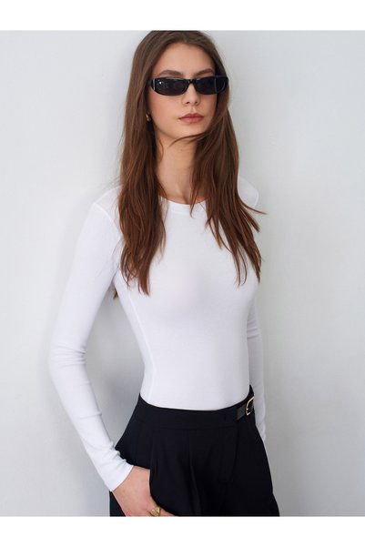 32695 Long Sleeve Bodysuit-White