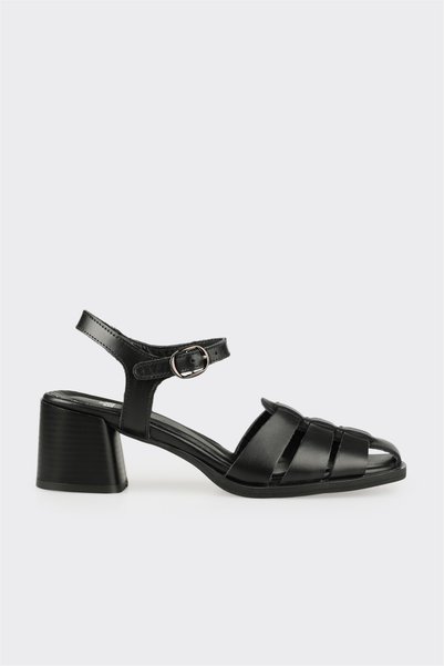 Black Leather Women's Sandals